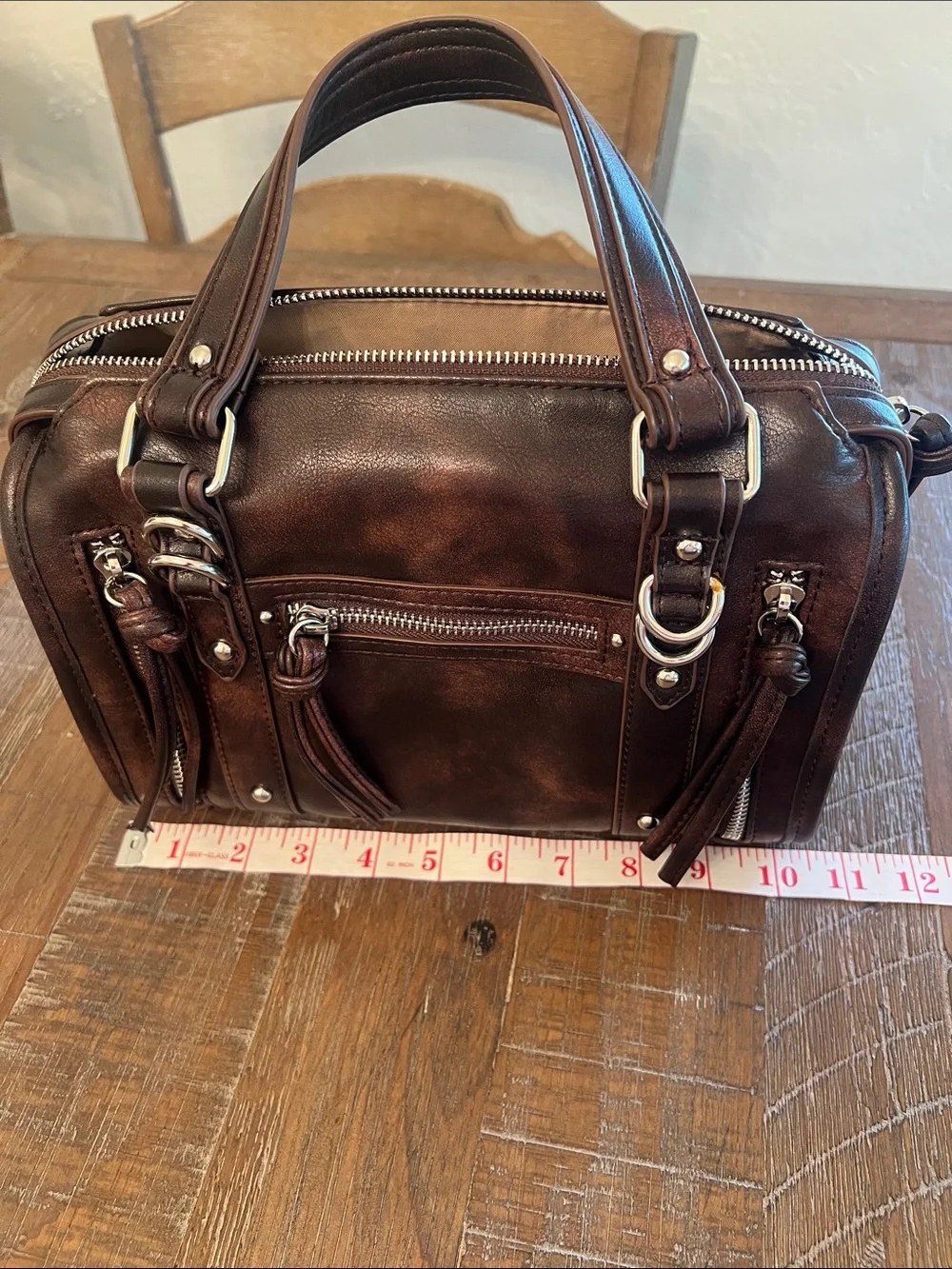 Made in NYC Distressed Brown Crossbody Satchel - Picture 8 of 10